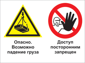 Кз 32 опасно - возможно падение груза. доступ посторонним запрещен. (пластик, 400х300 мм) - Знаки безопасности - Комбинированные знаки безопасности - магазин "Охрана труда и Техника безопасности"